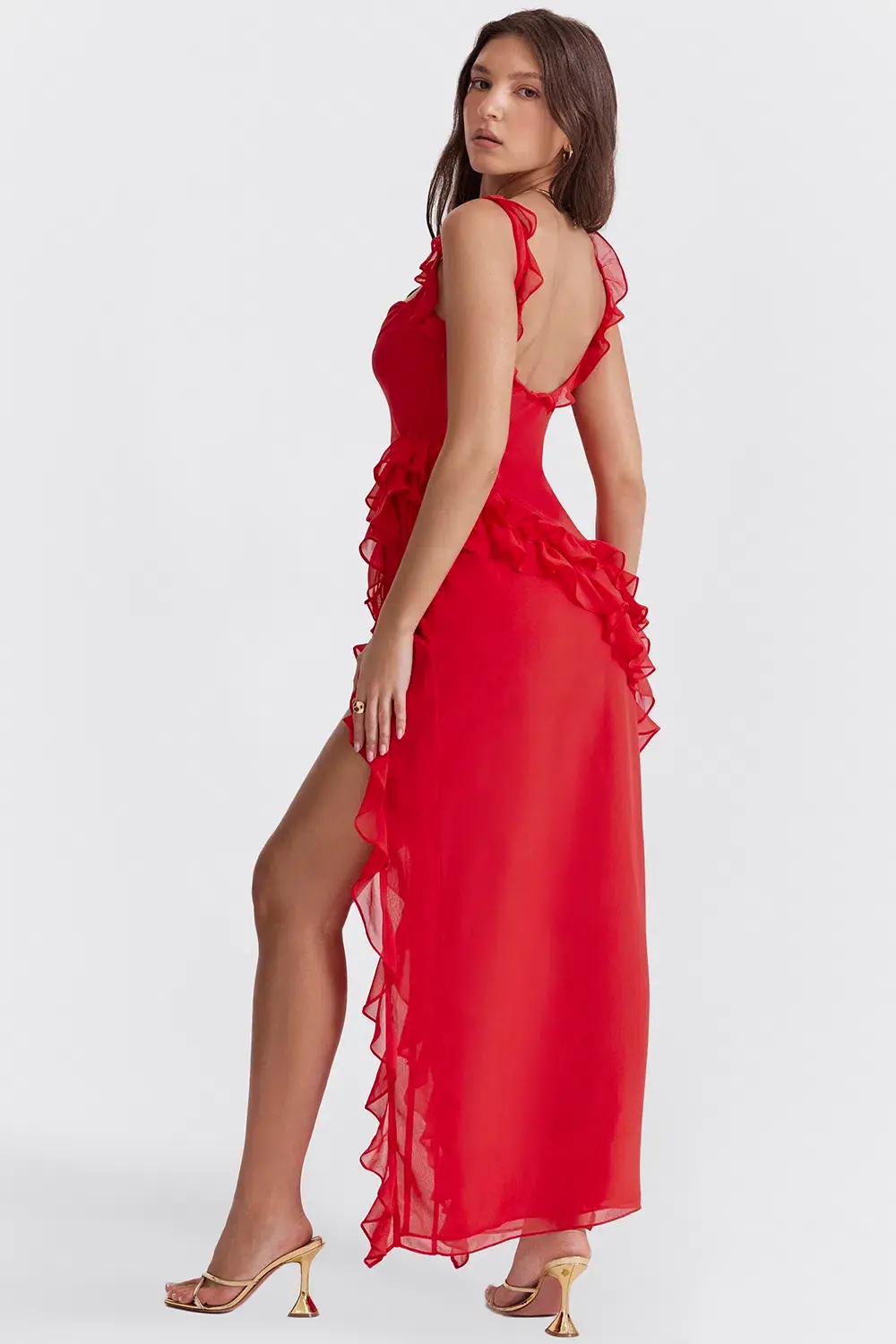 House Of CB Ariela Ruffle Maxi Dress Red Size S / 8 for rent on The Volte - main image