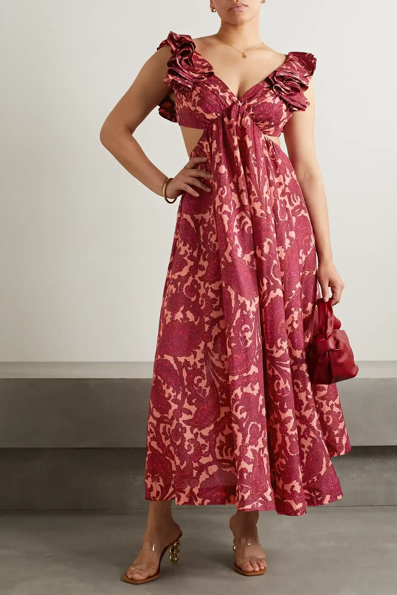 Zimmermann Tiggy Cutout Ruffled Silk Midi Dress Paisley-Print Size 1 / AU 10 - Image 6
