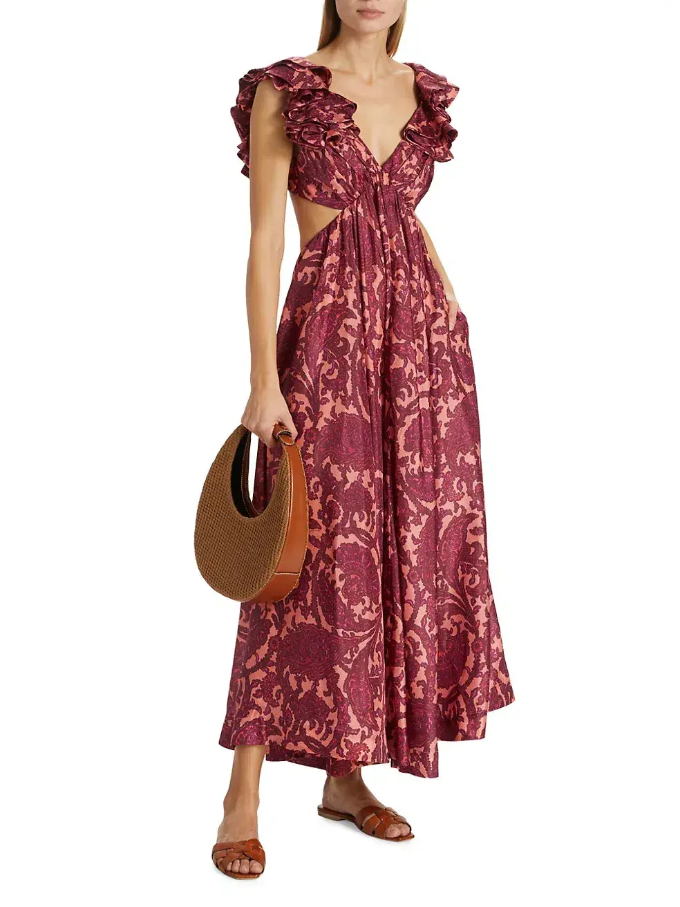 Zimmermann Tiggy Cutout Ruffled Silk Midi Dress Paisley-Print Size 1 / AU 10 - Image 1