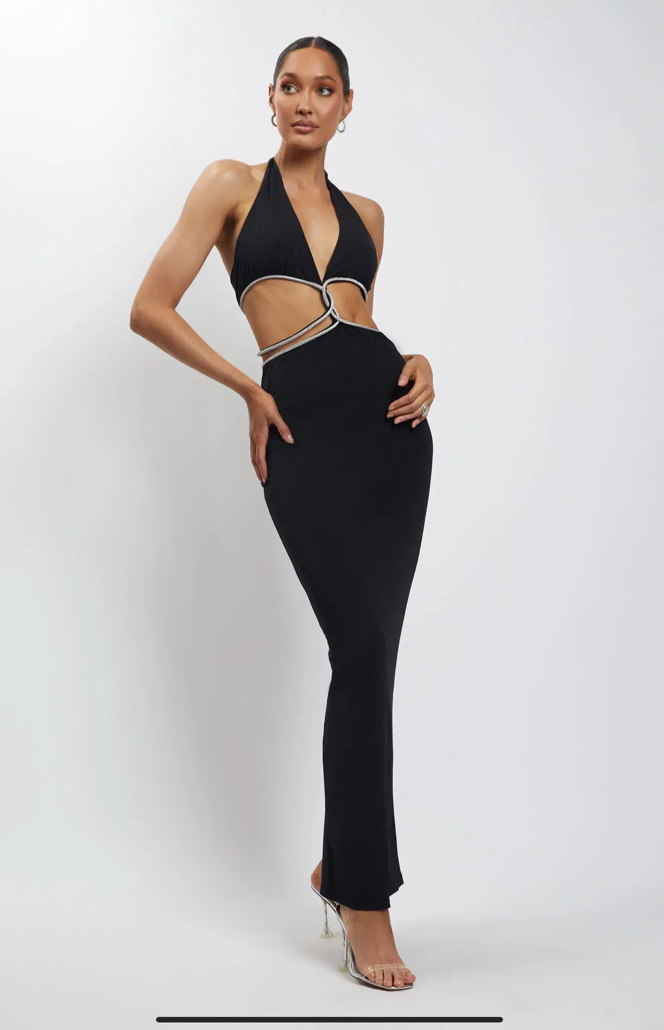Meshki Nicha Diamanté Cut Out Maxi Dress Black Size M / AU 10 - Image 1