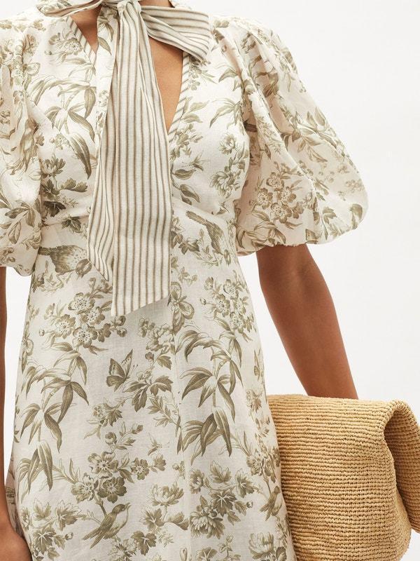 Zimmermann Puff-sleeve bird-print linen mini dress Size 3 - Image 4