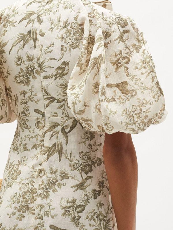Zimmermann Puff-sleeve bird-print linen mini dress Size 3 - Image 3