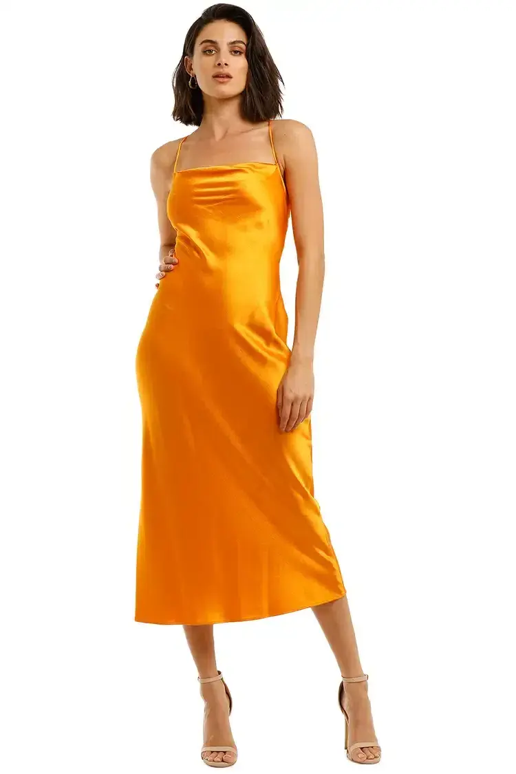 Bec & Bridge Seraphine Lace Up Midi Dress Tangerine Size 8 for rent on The Volte - main image