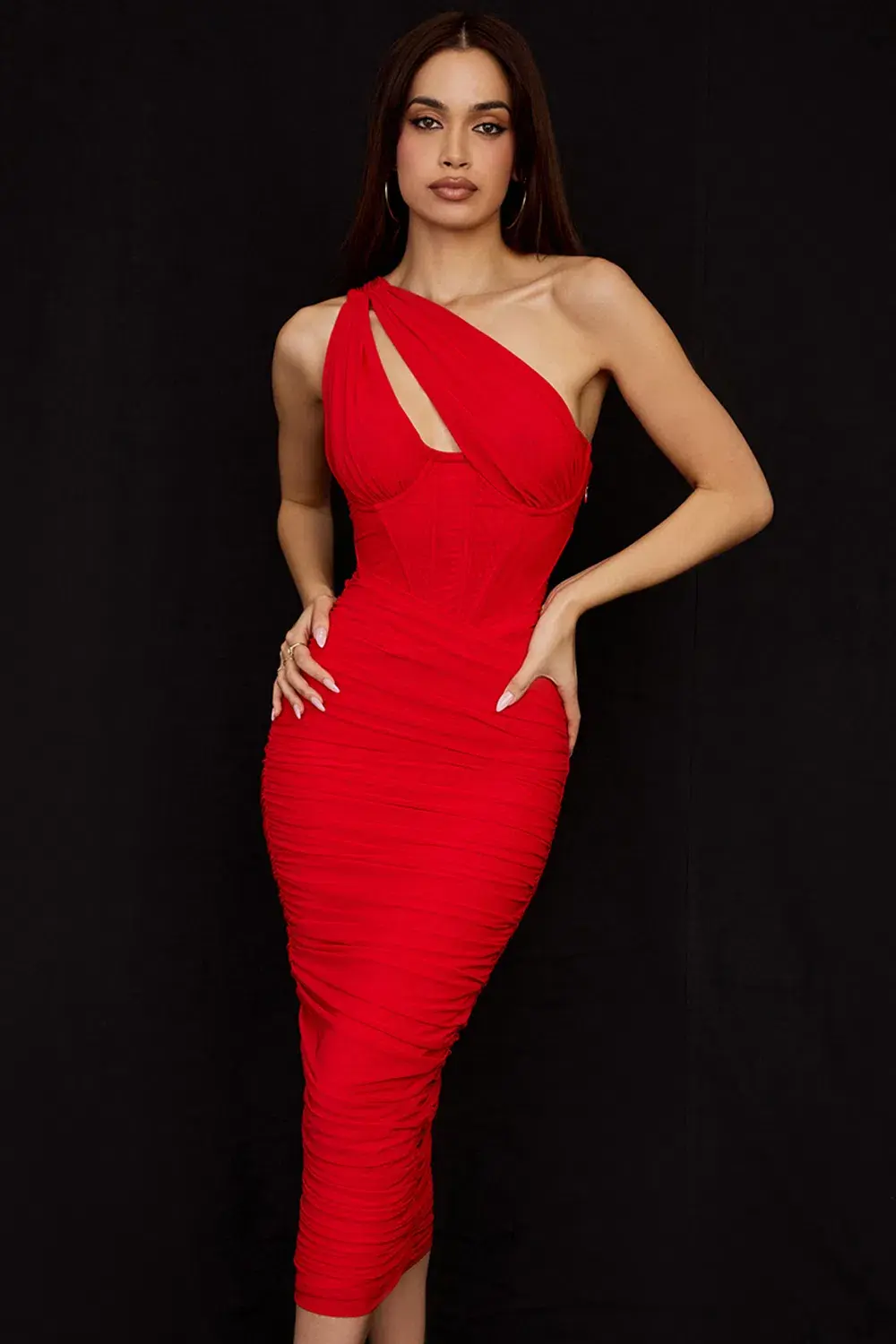 House of CB Valentina Asymmetric Cutout Midi Dress Scarlet Red Size 8 - Image 2