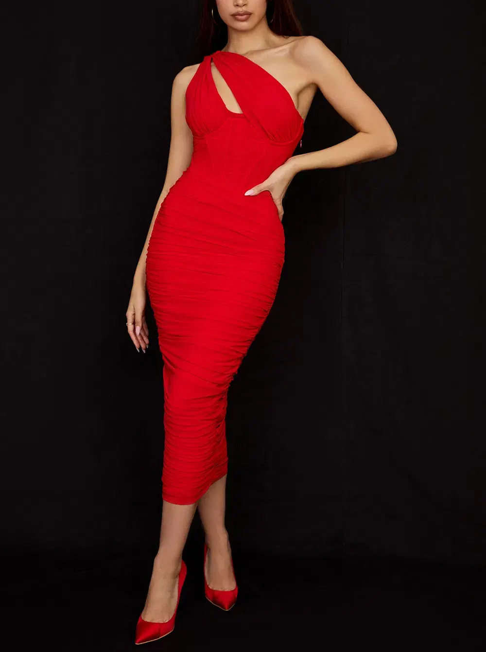 House of CB Valentina Asymmetric Cutout Midi Dress Scarlet Red Size 8 - Image 1