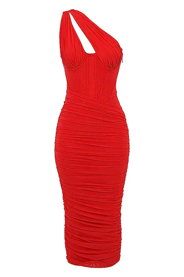 House of CB Valentina Asymmetric Cutout Midi Dress Scarlet Red Size 8 - Image 4
