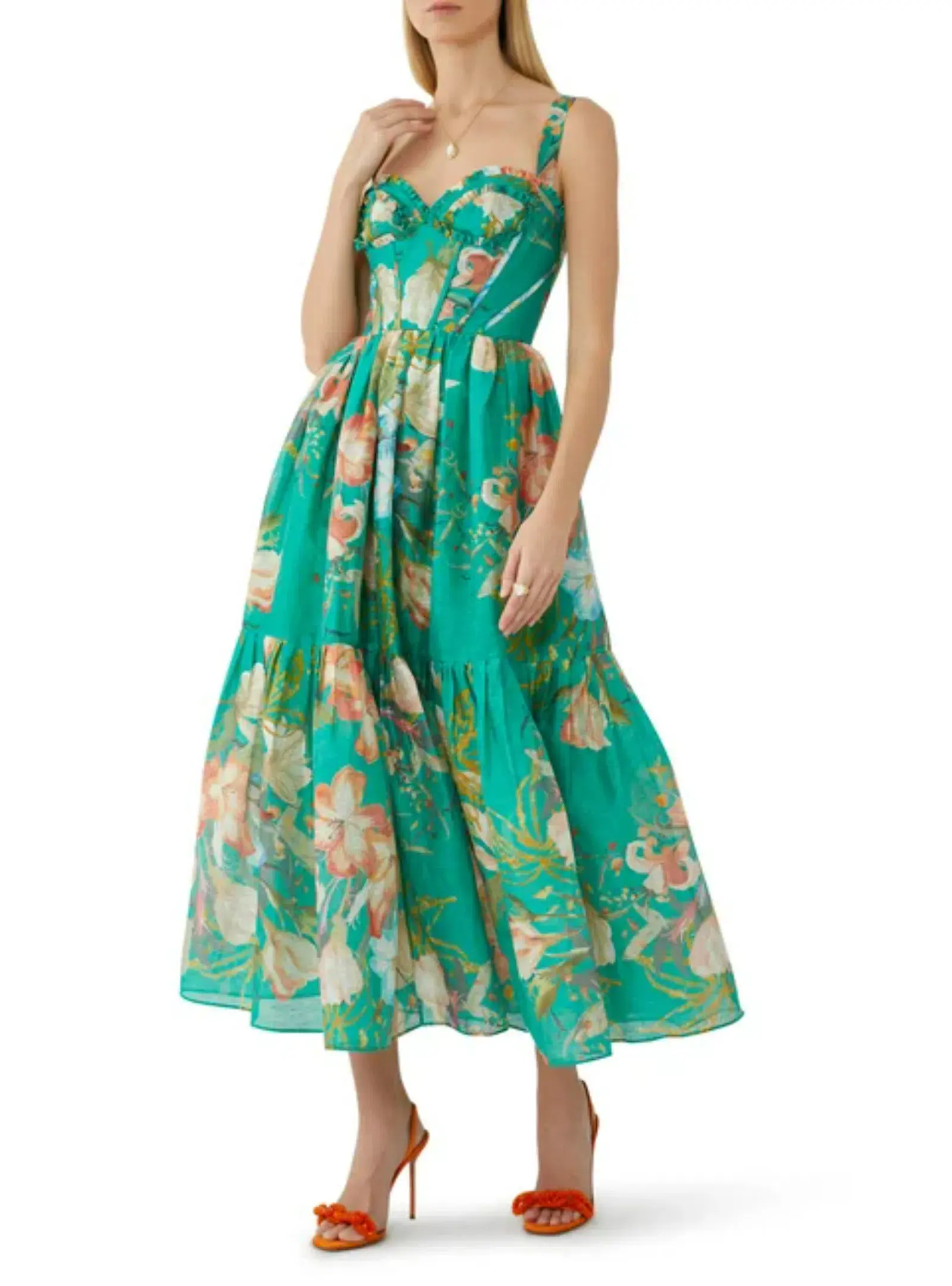 Leo Lin Rose Bustier Midi In Verdant Print Size 12  - Image 1