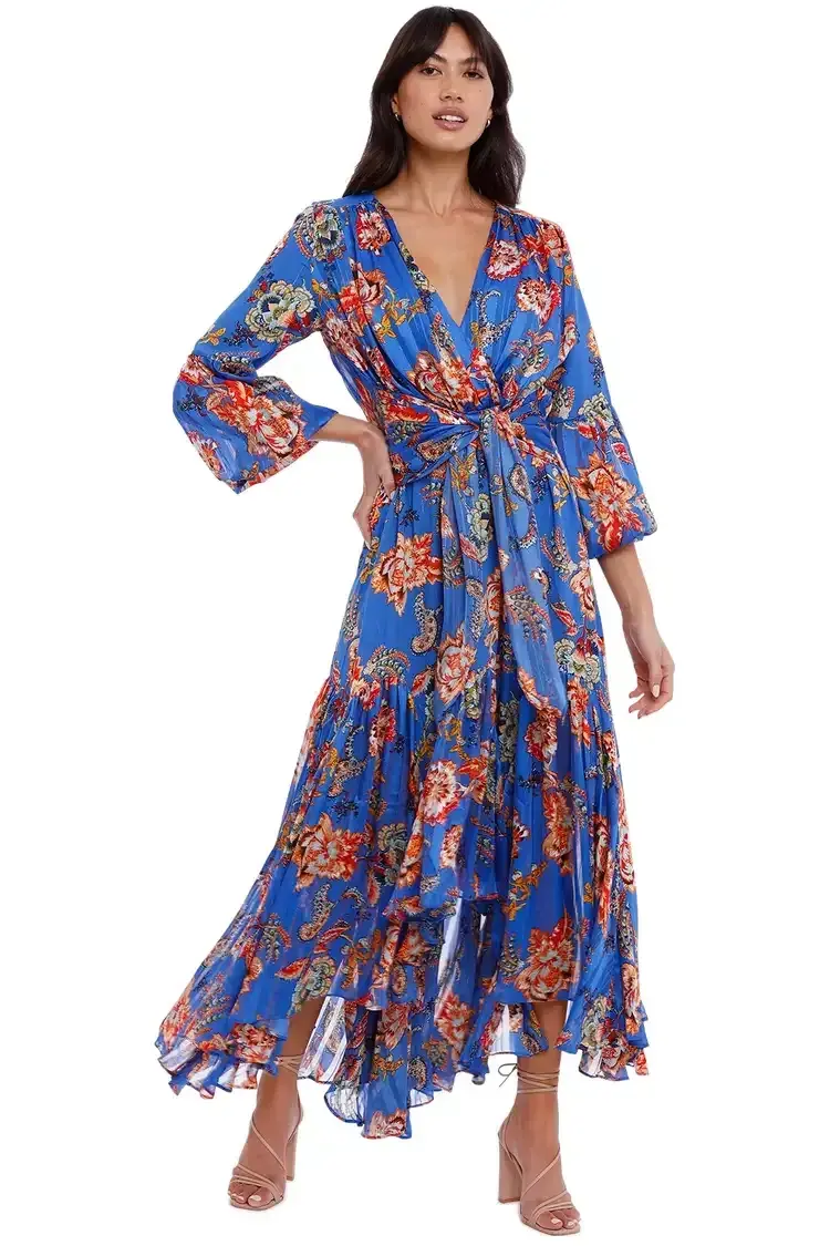 Elliatt Balance Dress Blue Multi Print Size 14 for rent on The Volte - main image