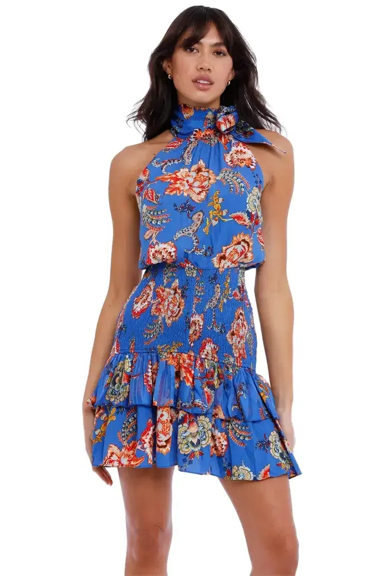 Elliatt Virago Dress Blue Multi Print Size 12 for rent on The Volte - main image