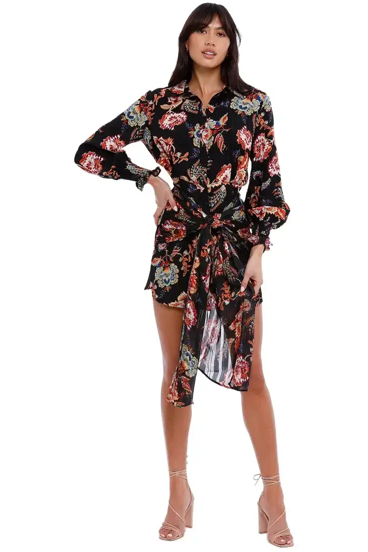 Elliatt Independence Dress Black Multi Print Size 10 - Image 1