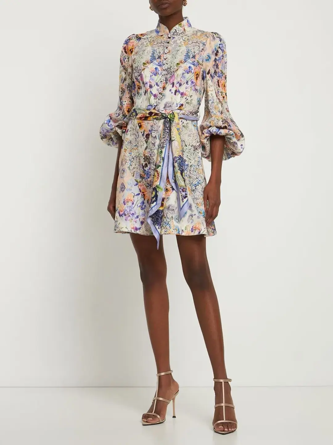 Zimmermann The Tama Belted Mini Dress in Diamond Splice Floral Size 0P / AU 6P  for rent on The Volte - main image