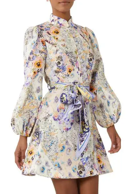 Zimmermann The Tama Belted Mini Dress in Diamond Splice Floral Size 0P / AU 6P  - Image 2
