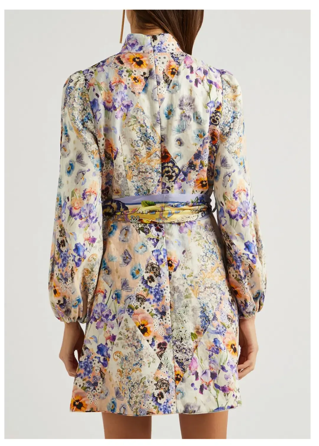 Zimmermann The Tama Belted Mini Dress in Diamond Splice Floral Size 0P / AU 6P  for rent on The Volte - main image