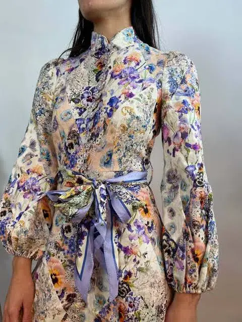 Zimmermann The Tama Belted Mini Dress in Diamond Splice Floral Size 0P / AU 6P  - Image 5