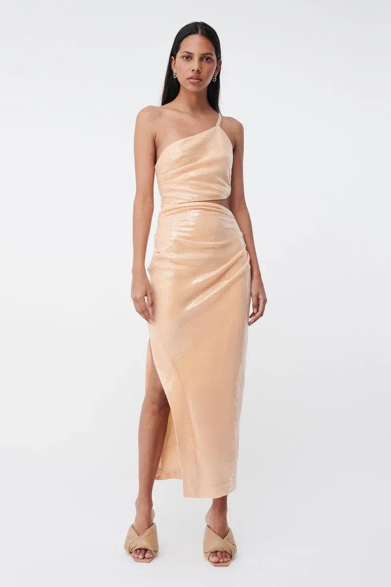 Suboo Marcel Draped Sequin Cutout Maxi Dress Nude Size 10 - Image 1