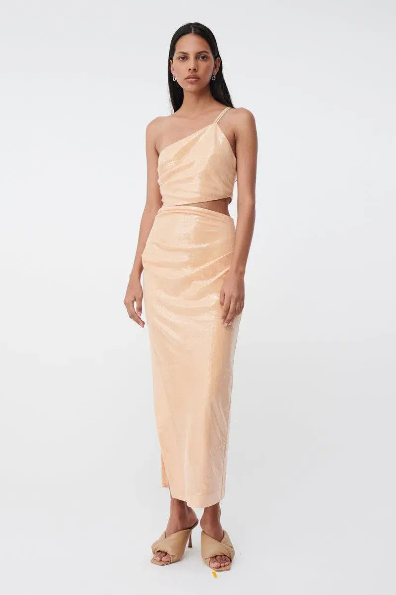 Suboo Marcel Draped Sequin Cutout Maxi Dress Nude Size 10 - Image 3