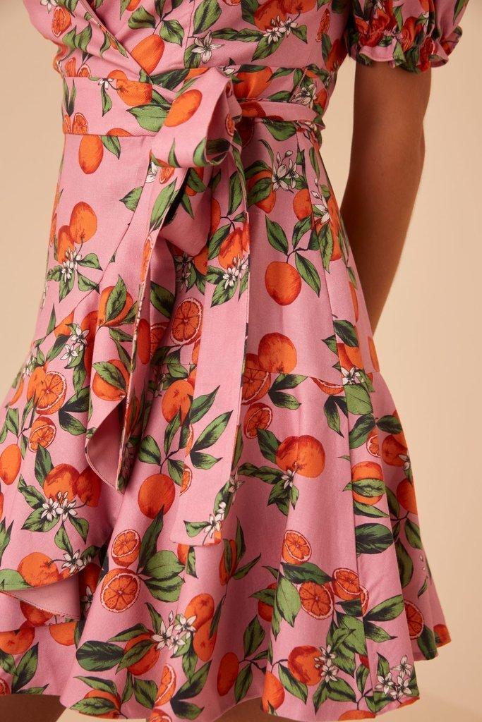 FINDERS KEEPERS ARANCIATA WRAP PINK ORANGE DRESS SIZE 6 for rent on The Volte - main image