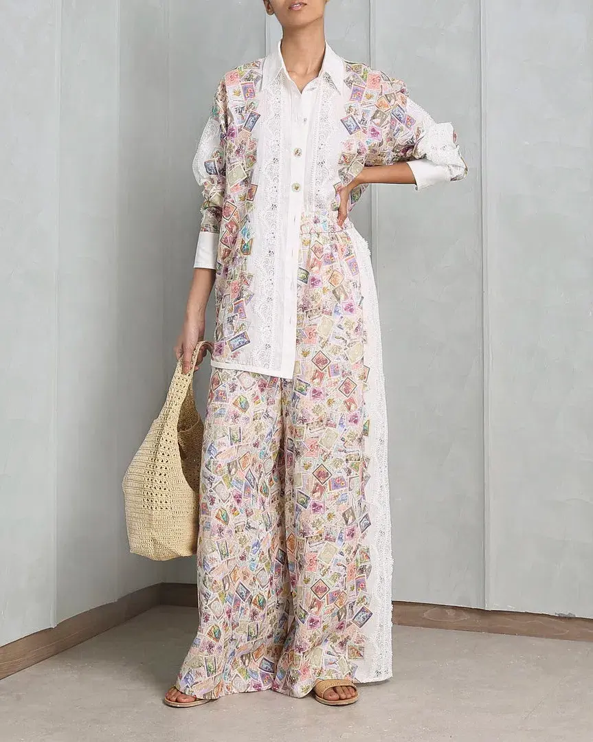 Zimmermann High Tide Relaxed Shirt & Drawstring Pants Set Print Size 4/AU 16 - Image 1