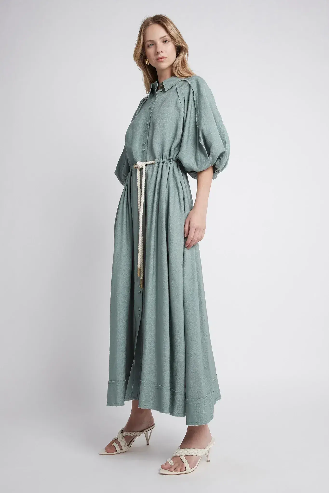 AJE Bonjour Belted Shirt Dress Palm Green Size 8 - Image 2