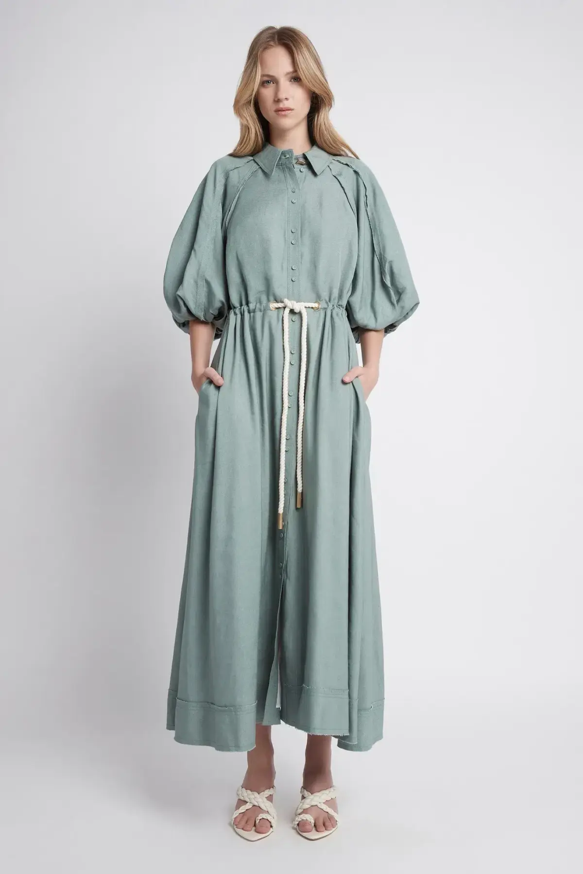 AJE Bonjour Belted Shirt Dress Palm Green Size 8 - Image 1