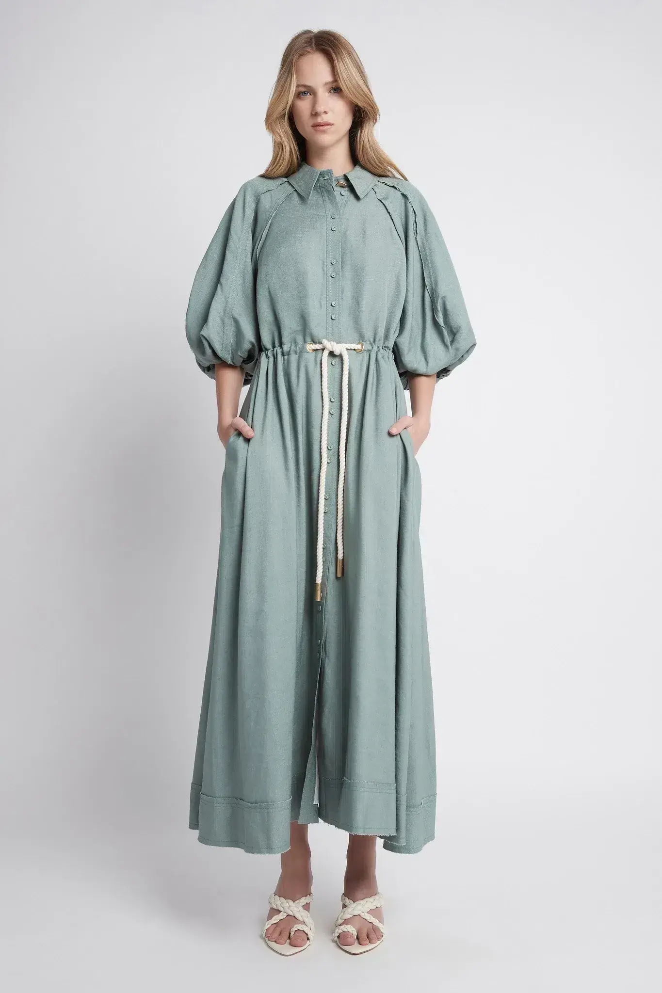 AJE Bonjour Belted Shirt Dress Palm Green Size 8 - Image 1
