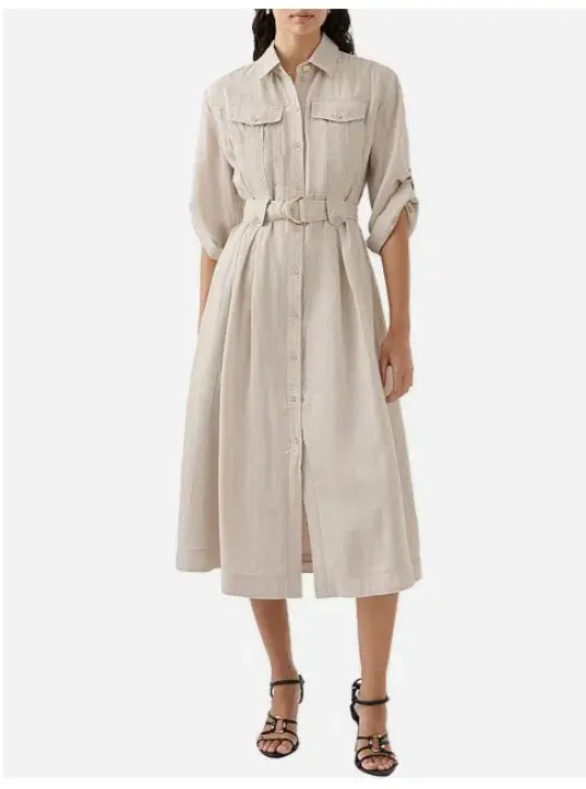 AJE Hope Midi Shirt Dress – colour sandstone beige size 8 - Image 2