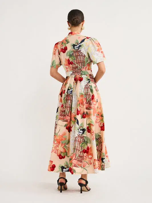 Leo Lin Bianca Short Sleeve Midi Dress Azalea Print in Fortune Size 10 - Image 3