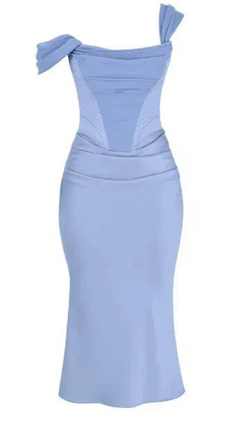 House of CB Natalya Sky Satin Corset Midi Dress Blue Size AU 6 - Image 4