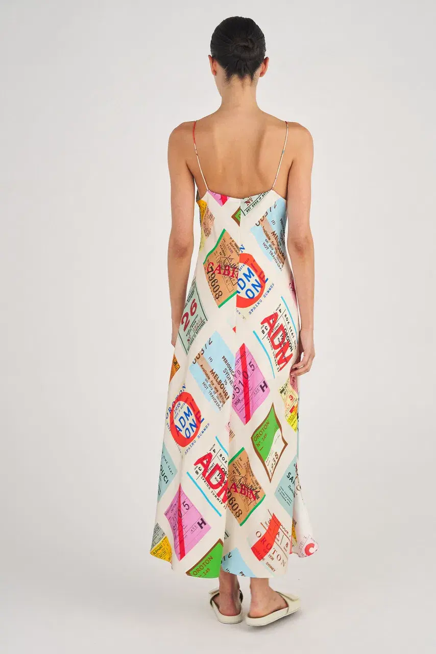 Oroton Ticket Print Slip Dress Fuchsia Size AU 12 - Image 2