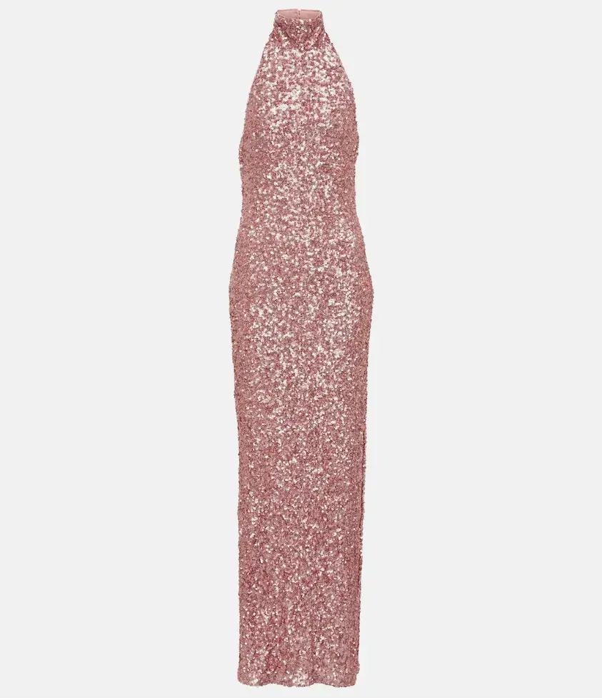 Rotate Birger Christensen Kasia Sequined Maxi Dress Pink Size 10 - Image 5