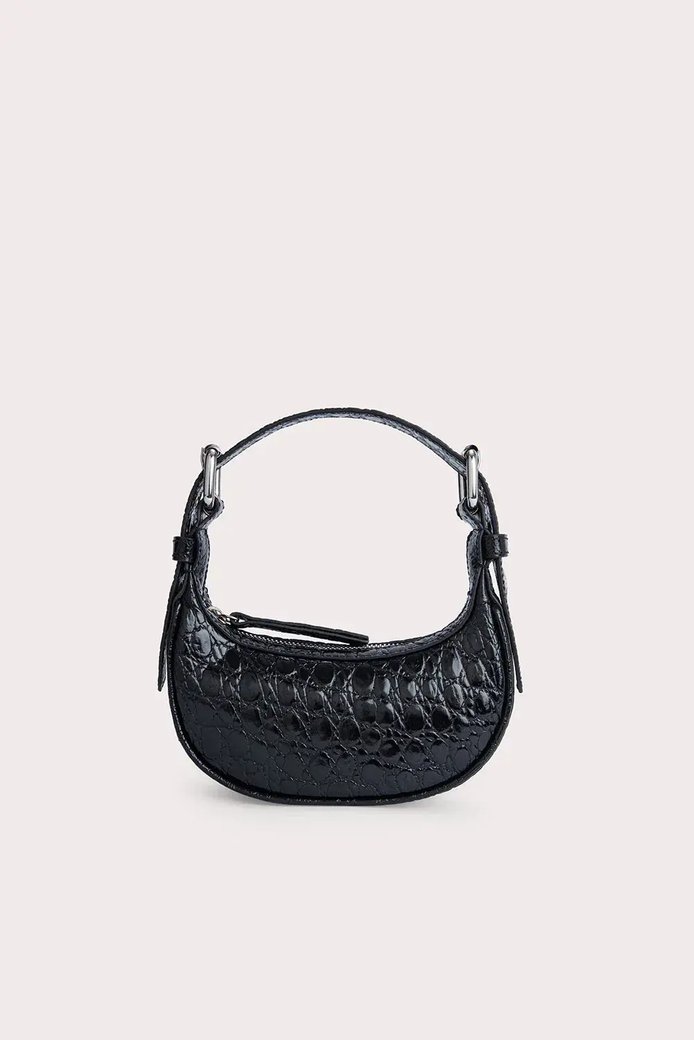 By Far Mini Soho Circular Croco Embossed Leather Bag  Black - Image 1