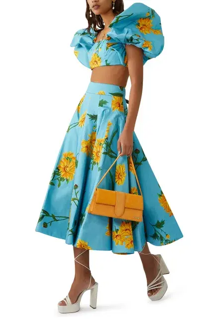 Leo Lin Marguerite Bleu Puff Top & Skirt Set Floral Size 6 - Image 1