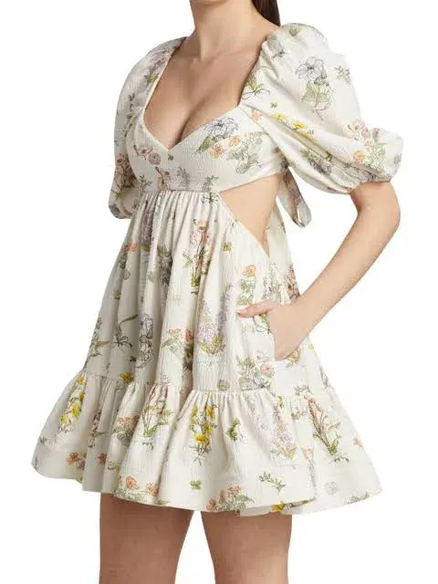 Zimmermann Jeannie Puff Sleeve Mini Dress Floral Size 3/AU 14 - Image 2