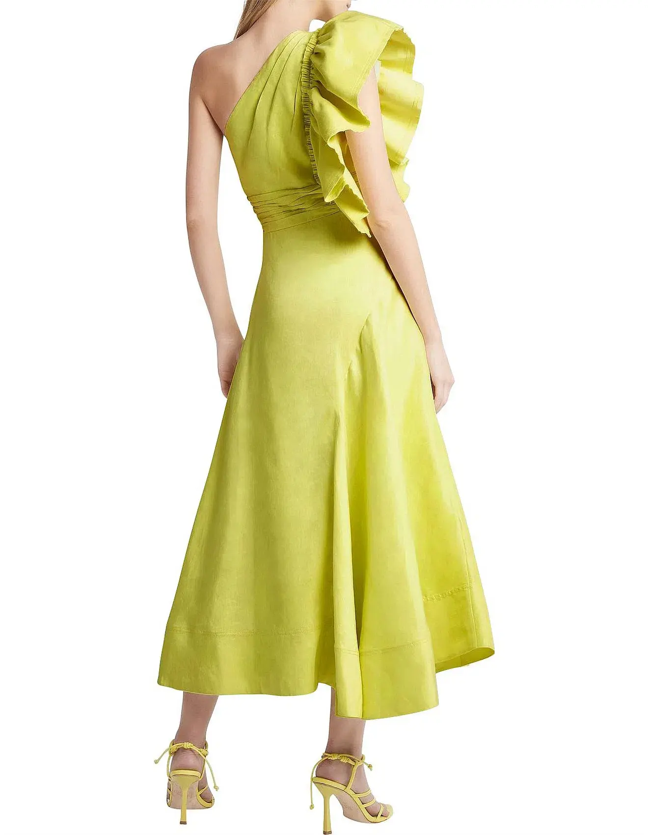Aje Bonjour Asymmetric Midi Dress Lime Green Size 10 - Image 3