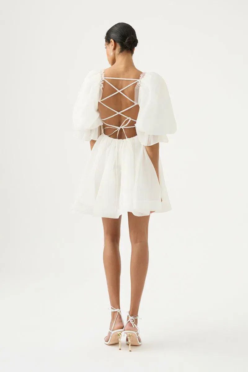 Aje Astrid Tie Back Mini Dress Ivory Size 10 - Image 3