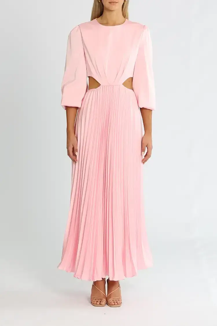 Elle Zeitoune Satin Long Sleeve Midi Candy Pink Size 14 - Image 1