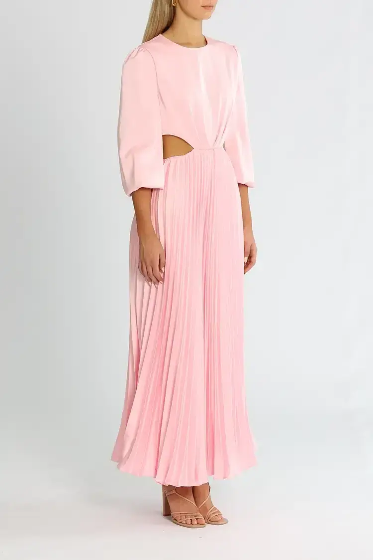 Elle Zeitoune Satin Long Sleeve Midi Candy Pink Size 14 - Image 2