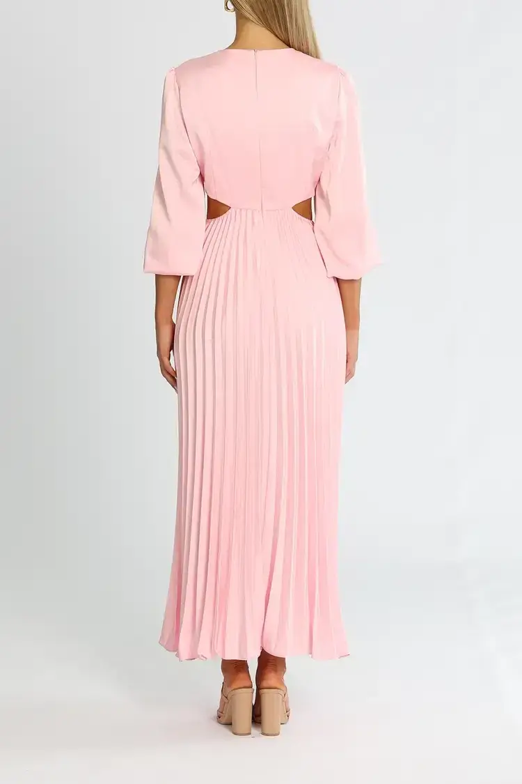 Elle Zeitoune Satin Long Sleeve Midi Candy Pink Size 14 - Image 3