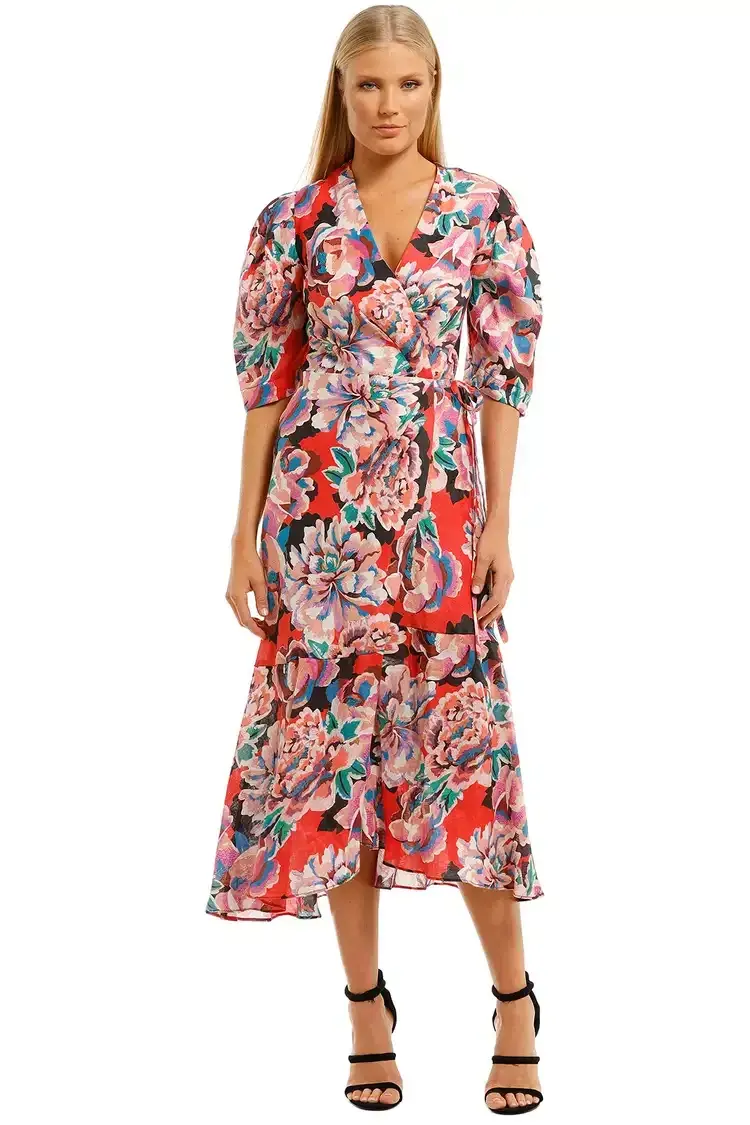Ginger & Smart Flourish Wrap Dress Multi Print Red Size 8 - Image 1