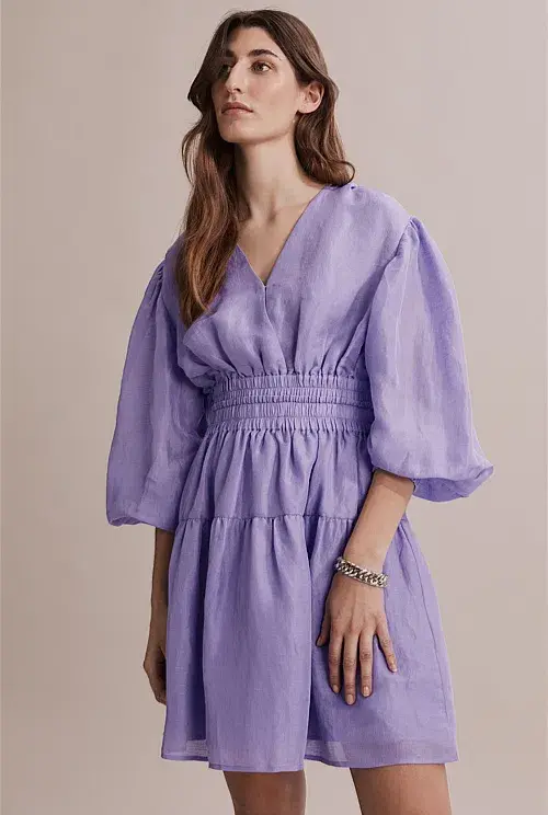 Country Road  Gathered Detail Mini Dress Lilac Size 8 - Image 3