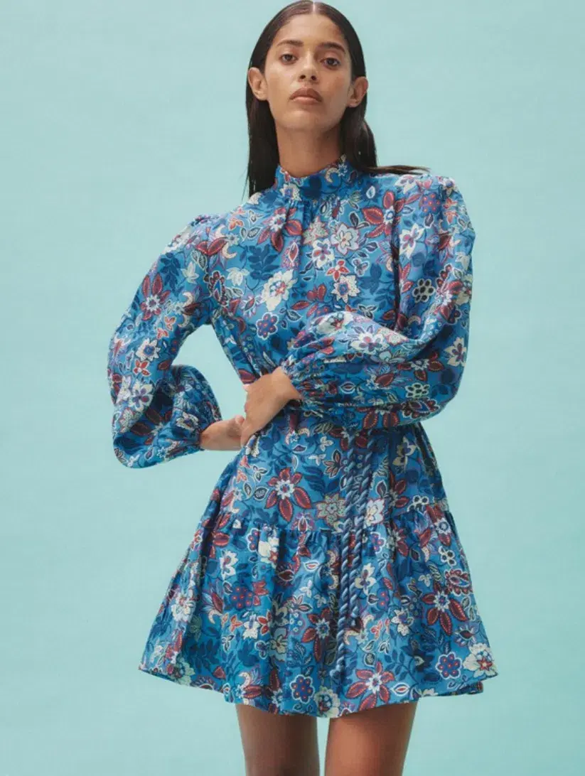 Alemais Isabella Mini Dress Blue/Floral Size 16 - Image 2