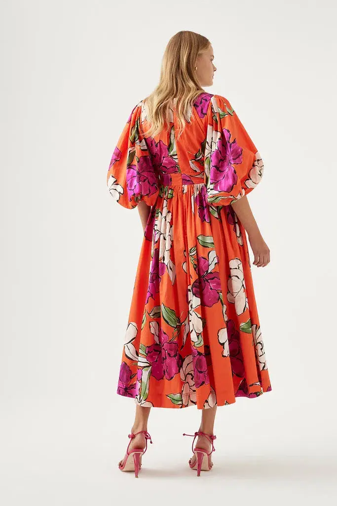 Aje Marlene Vivid Camellia  Midi Dress Floral Size 8 - Image 3