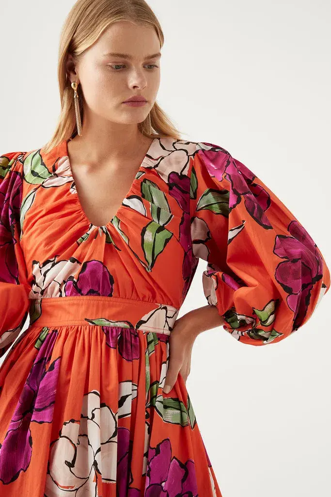 Aje Marlene Vivid Camellia  Midi Dress Floral Size 8 - Image 4
