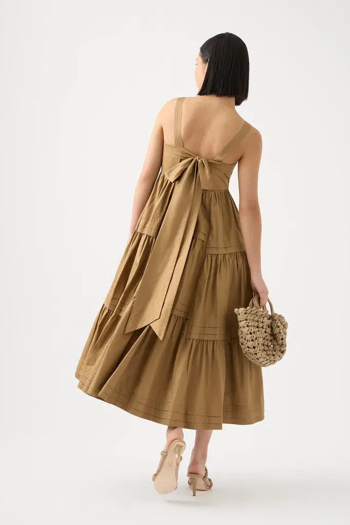 Aje Sophie Tiered Midi Dress in Willow Brown Size 10 - Image 2
