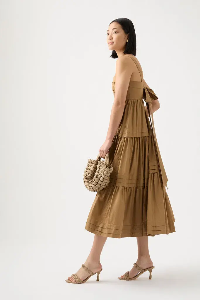 Aje Sophie Tiered Midi Dress in Willow Brown Size 10 - Image 3