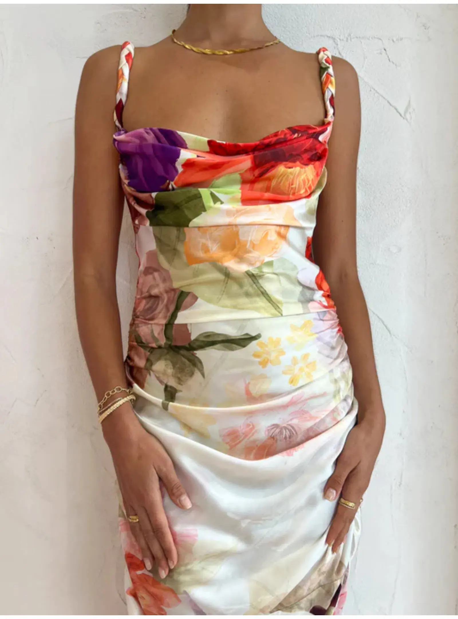 Leo Lin Rachel Cowl Neck Slip Dress Cascade Print Size AU 12 - Image 2