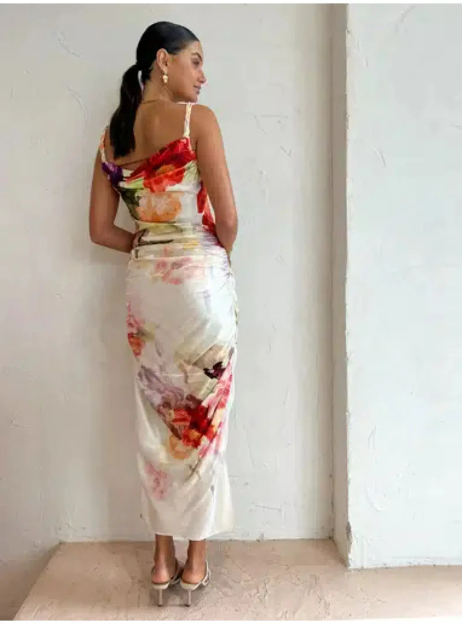 Leo Lin Rachel Cowl Neck Slip Dress Cascade Print Size AU 12 - Image 4