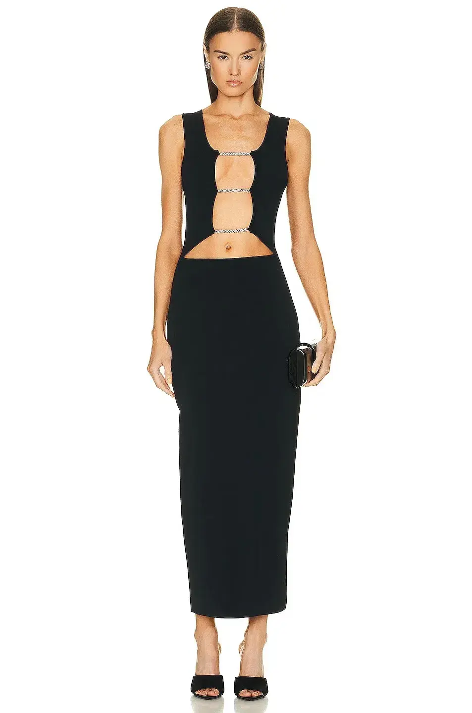 Christopher Esber Crystal Lattice Long Sleeve Column Dress Black Size 8 - Image 1