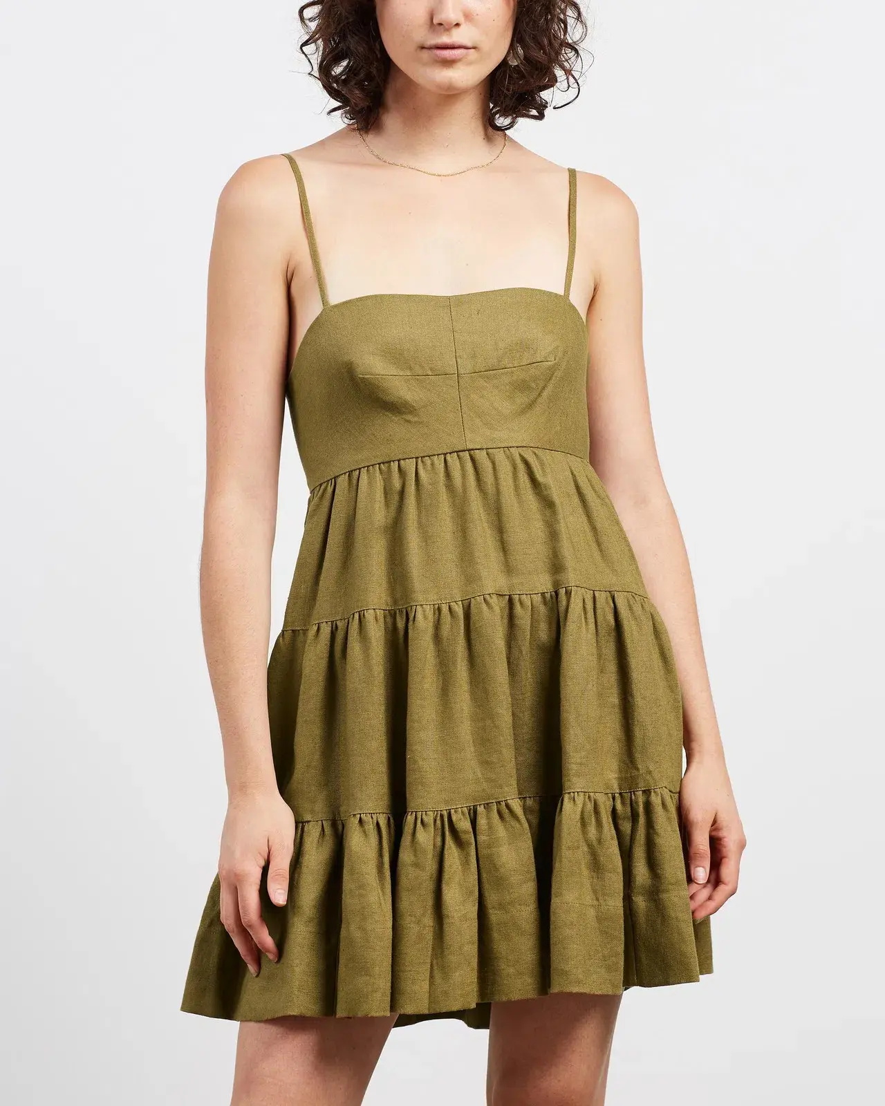 Shona Joy Lucille Linen Tired Mini Dress Green Size 12  - Image 2