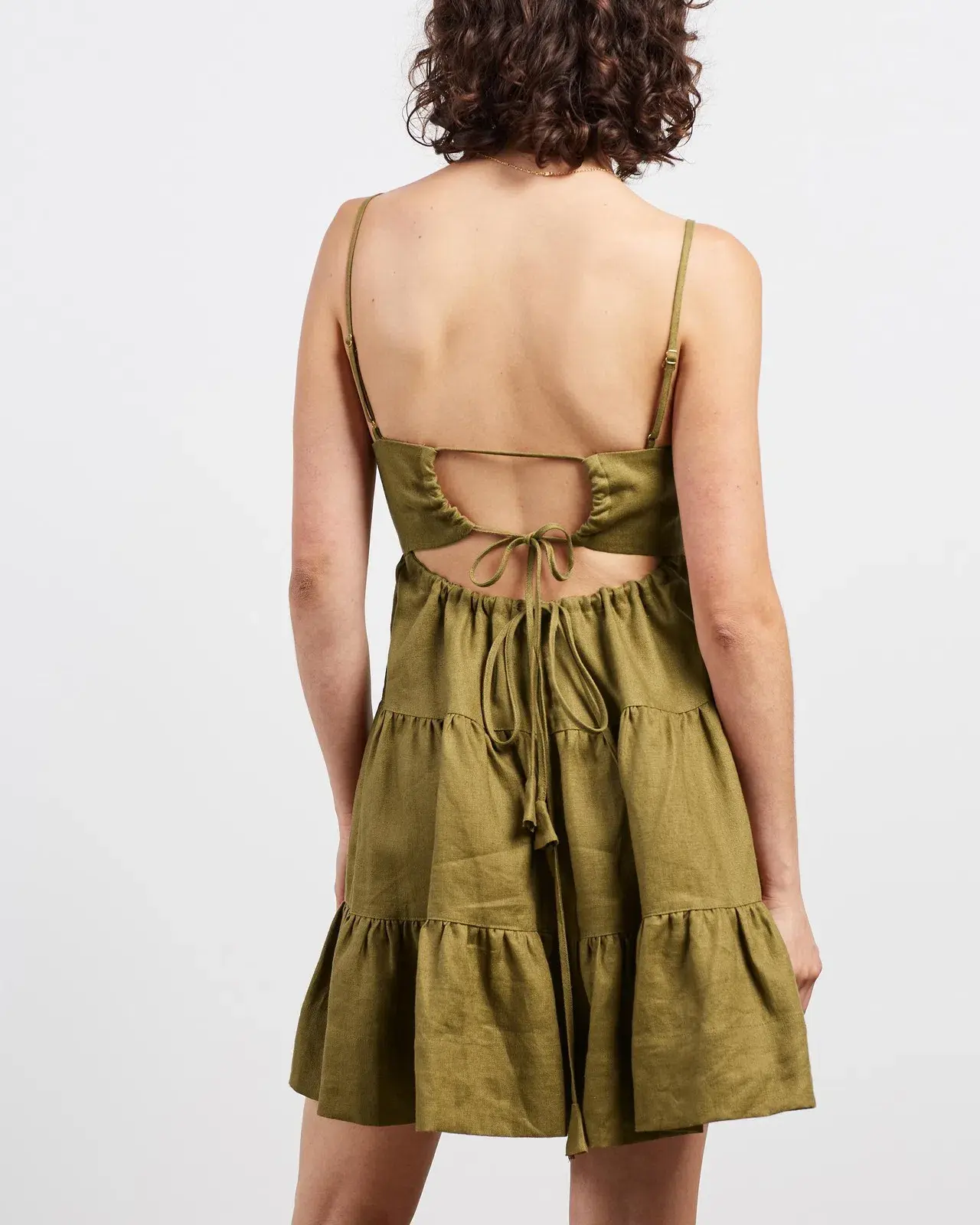 Shona Joy Lucille Linen Tired Mini Dress Green Size 12  - Image 3